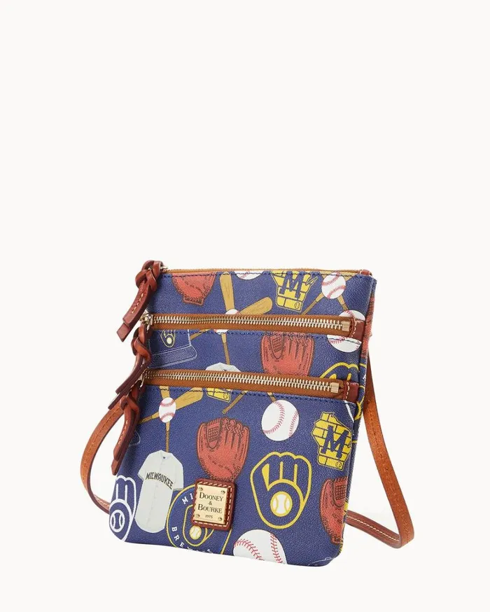 MLB Brewers North South Triple Zip Crossbody Brewers Women Dooney and Bourke Crossbodies
