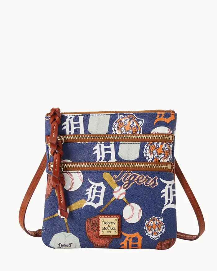 MLB Tigers North South Triple Zip Crossbody Tigers Women Dooney and Bourke Crossbodies MLB Tigers North South Triple Zip Crossbody Tigers Women Dooney and Bourke Crossbodies