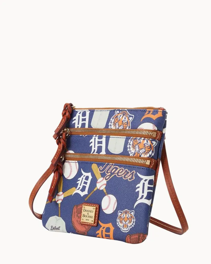MLB Tigers North South Triple Zip Crossbody Tigers Women Dooney and Bourke Crossbodies MLB Tigers North South Triple Zip Crossbody Tigers Women Dooney and Bourke Crossbodies