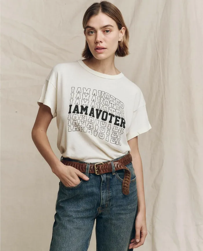 Novelty Tees and Sweats Women The Great Limited Edition The I Am A Voter Boxy Crew Washed White