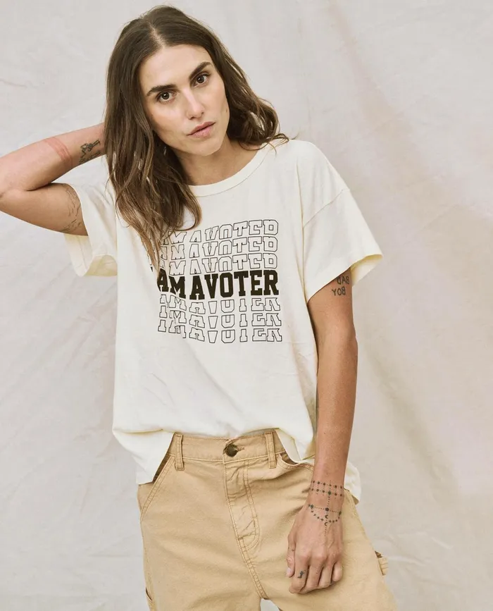 Novelty Tees and Sweats Women The Great Limited Edition The I Am A Voter Boxy Crew Washed White