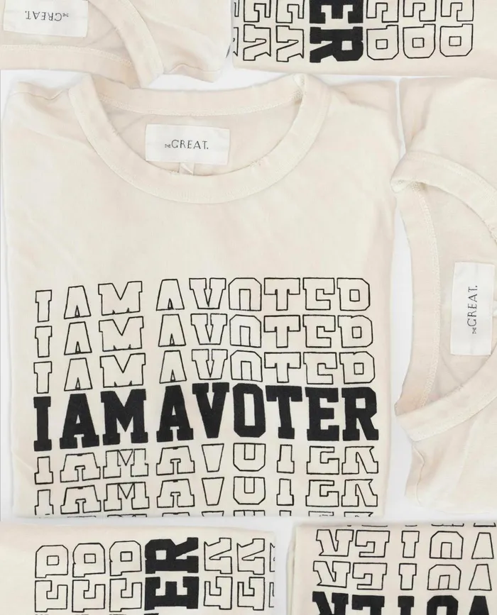 Novelty Tees and Sweats Women The Great Limited Edition The I Am A Voter Boxy Crew Washed White