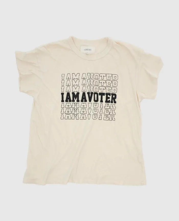Novelty Tees and Sweats Women The Great Limited Edition The I Am A Voter Boxy Crew Washed White