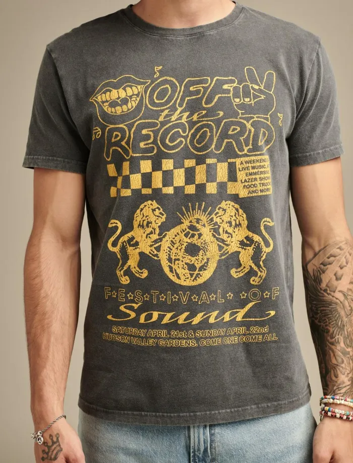 Off The Records Jet Black Men Lucky Brand Graphic Tees