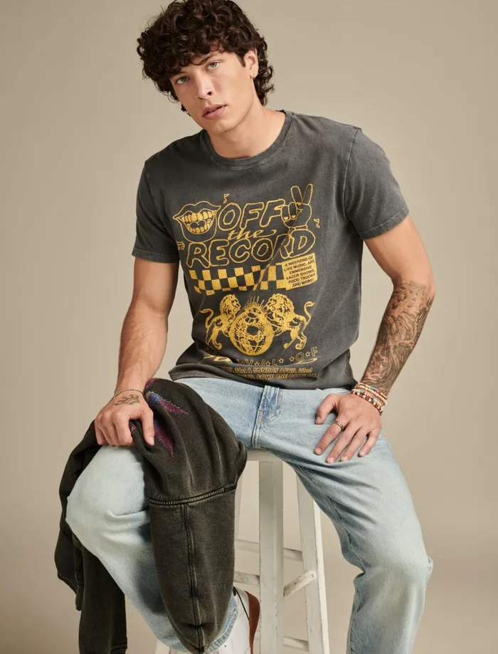 Off The Records Jet Black Men Lucky Brand Graphic Tees