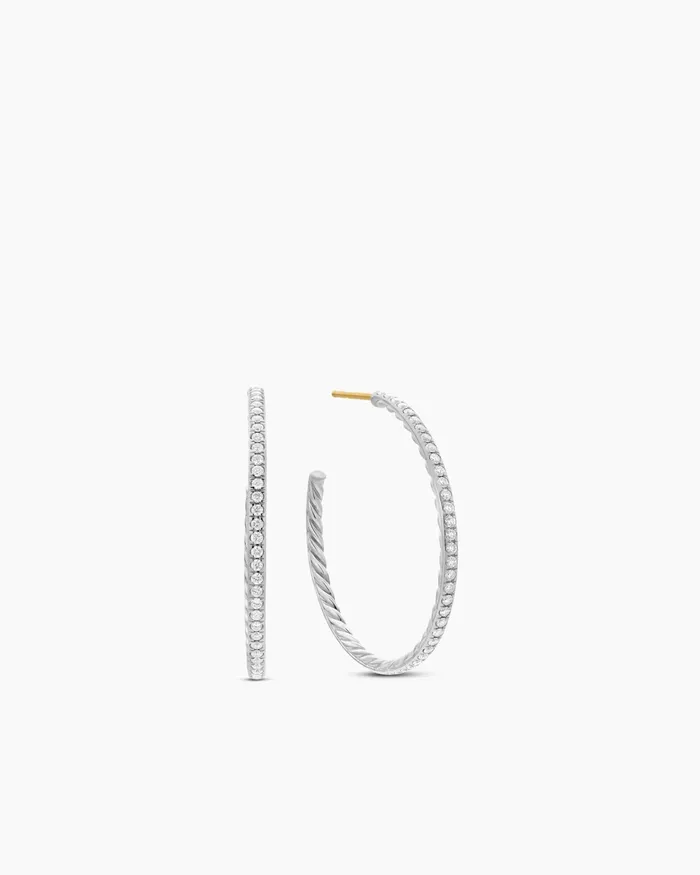 Pav Hoop Earrings In Sterling Silver With Diamonds 38mm Women David Yurman Hoop Pav Hoop Earrings In Sterling Silver With Diamonds 38mm Women David Yurman Hoop