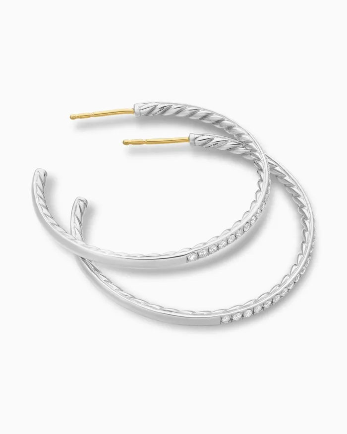 Pav Hoop Earrings In Sterling Silver With Diamonds 38mm Women David Yurman Hoop Pav Hoop Earrings In Sterling Silver With Diamonds 38mm Women David Yurman Hoop