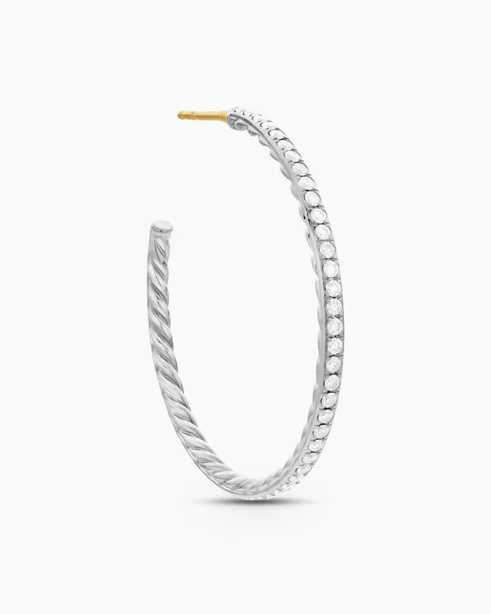 Pav Hoop Earrings In Sterling Silver With Diamonds 38mm Women David Yurman Hoop Pav Hoop Earrings In Sterling Silver With Diamonds 38mm Women David Yurman Hoop