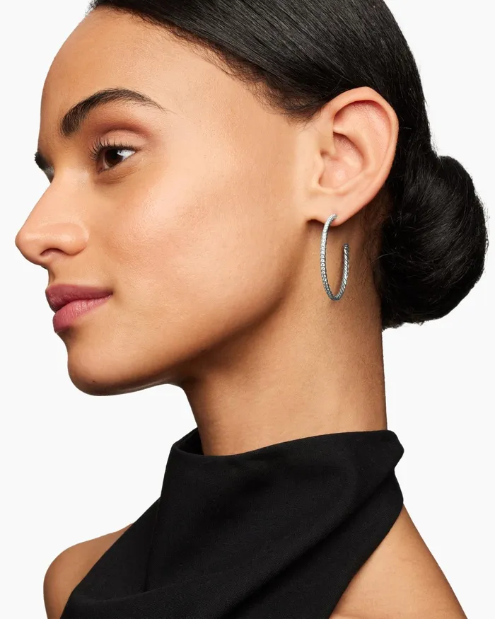 Pav Hoop Earrings In Sterling Silver With Diamonds 38mm Women David Yurman Hoop Pav Hoop Earrings In Sterling Silver With Diamonds 38mm Women David Yurman Hoop
