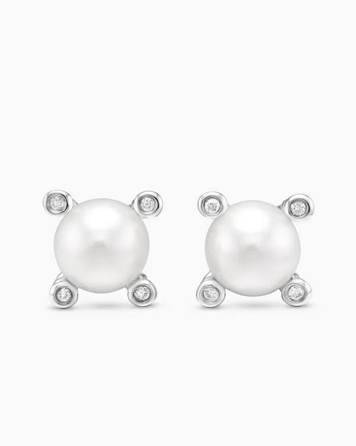 Pearl Stud Earrings In Sterling Silver With Pearls And Diamonds 74mm Women David Yurman Stud Pearl Stud Earrings In Sterling Silver With Pearls And Diamonds 74mm Women David Yurman Stud