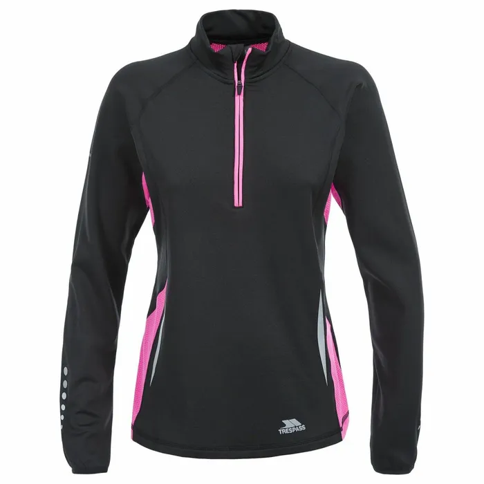 Persin 12 Zip Quick Dry Long Sleeve Active Top Black Women Trespass Gym and Sports Tops Persin 12 Zip Quick Dry Long Sleeve Active Top Black Women Trespass Gym and Sports Tops