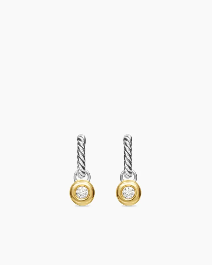 Petite Cable Huggie Drop Earrings In Sterling Silver With 14K Yellow Gold And Diamonds 175mm Women David Yurman Drop Petite Cable Huggie Drop Earrings In Sterling Silver With 14K Yellow Gold And Diamonds 175mm Women David Yurman Drop