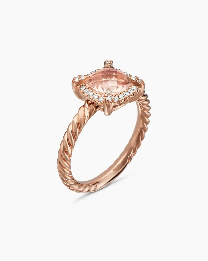 Petite Chatelaine Pav Bezel Ring In 18K Rose Gold 7mm Women David Yurman Petite