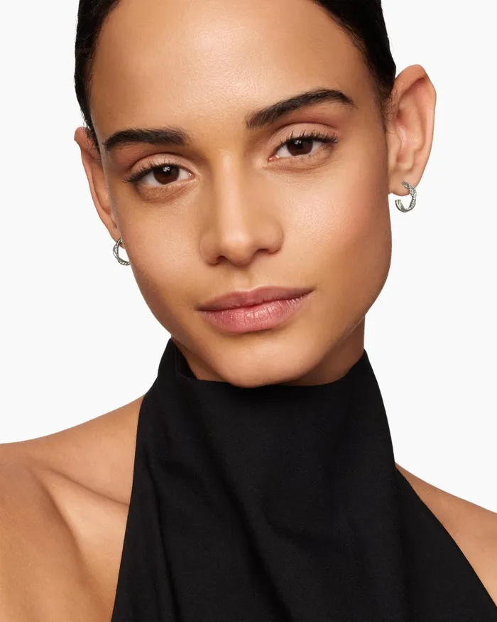 Petite Infinity Huggie Hoop Earrings In Sterling Silver With Diamonds 3mm Women David Yurman Hoop Petite Infinity Huggie Hoop Earrings In Sterling Silver With Diamonds 3mm Women David Yurman Hoop