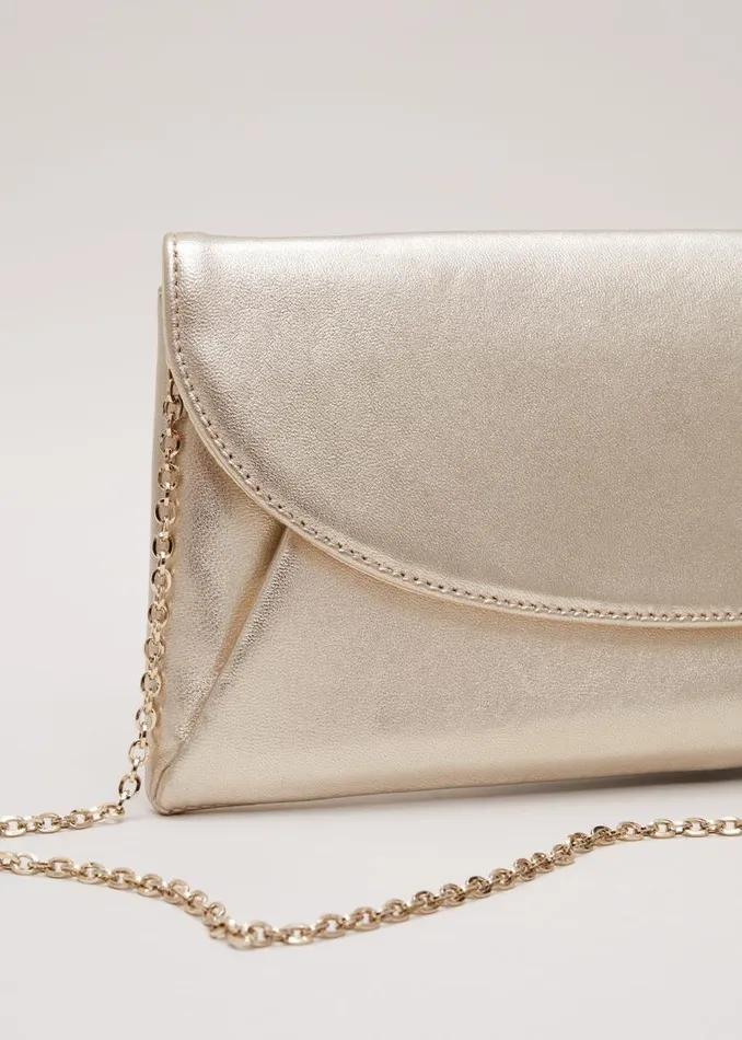 Phase Eight Bags and Clutches Leather Clutch Bag Gold 8211 Women