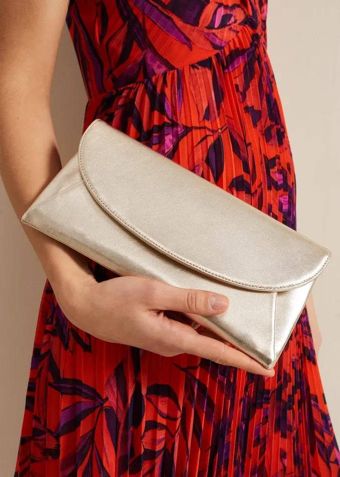 Phase Eight Bags and Clutches Leather Clutch Bag Gold 8211 Women
