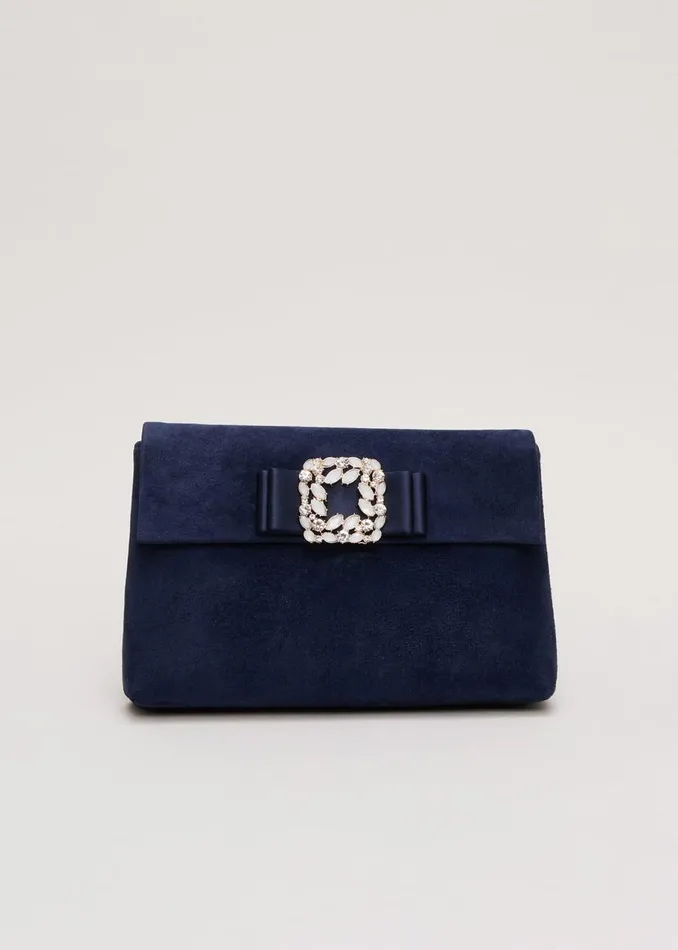 Phase Eight Bags and Clutches Suede Embellished Trim Clutch Bag Navy 8211 Women
