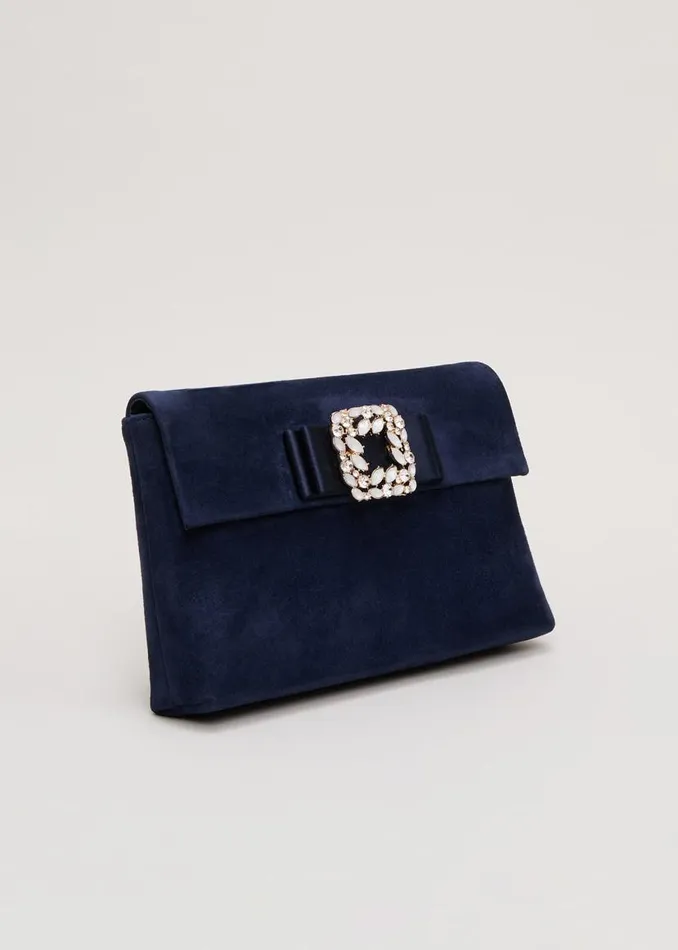 Phase Eight Bags and Clutches Suede Embellished Trim Clutch Bag Navy 8211 Women Phase Eight Bags and Clutches Suede Embellished Trim Clutch Bag Navy 8211 Women