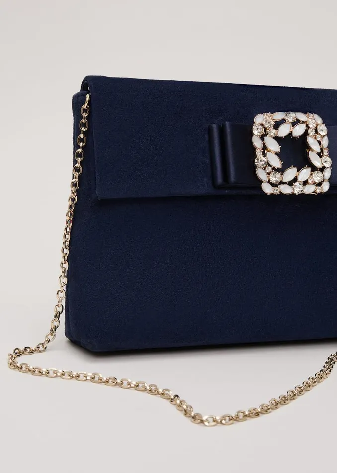 Phase Eight Bags and Clutches Suede Embellished Trim Clutch Bag Navy 8211 Women Phase Eight Bags and Clutches Suede Embellished Trim Clutch Bag Navy 8211 Women