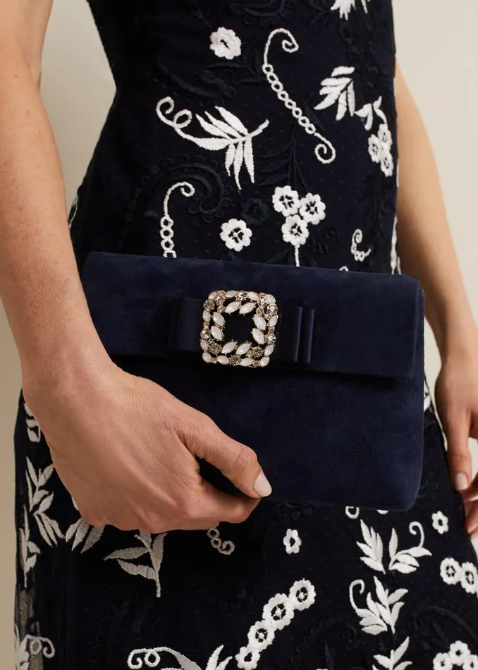 Phase Eight Bags and Clutches Suede Embellished Trim Clutch Bag Navy 8211 Women Phase Eight Bags and Clutches Suede Embellished Trim Clutch Bag Navy 8211 Women
