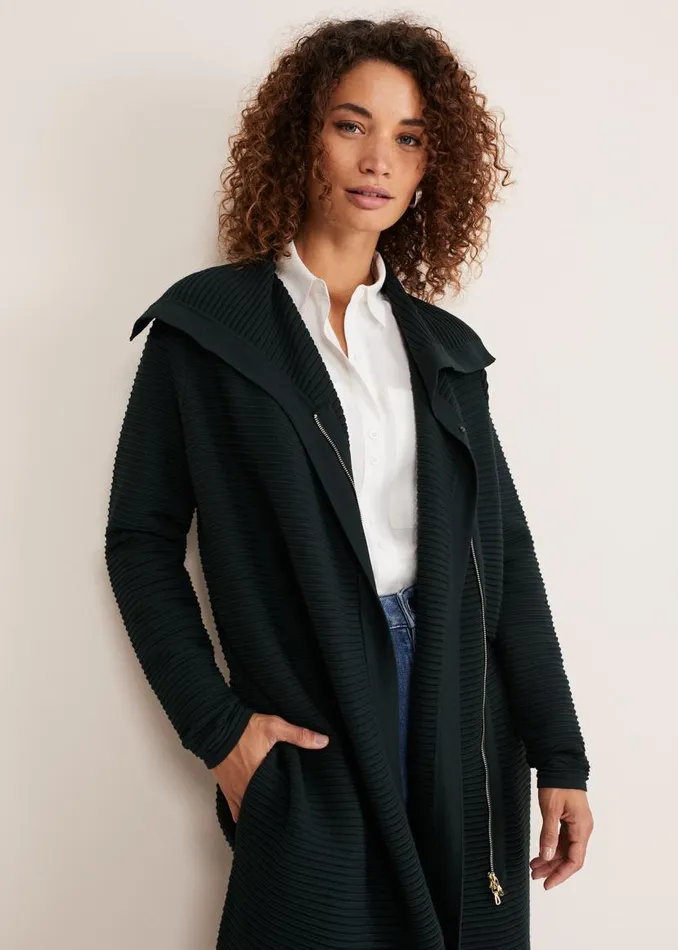 Phase Eight Coats Sophia Ribbed Longline Coat Forest Green 8211 Women
