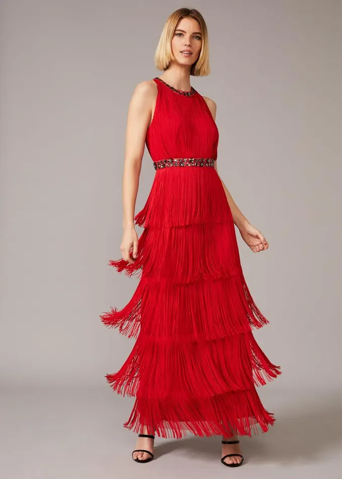 Phase Eight Dresses Albertina Fringe Maxi Dress Scarlet 8211 Women