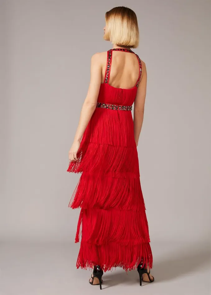 Phase Eight Dresses Albertina Fringe Maxi Dress Scarlet 8211 Women