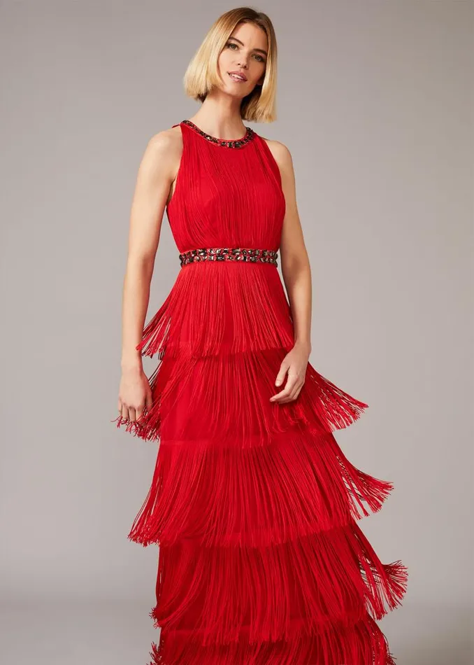 Phase Eight Dresses Albertina Fringe Maxi Dress Scarlet 8211 Women
