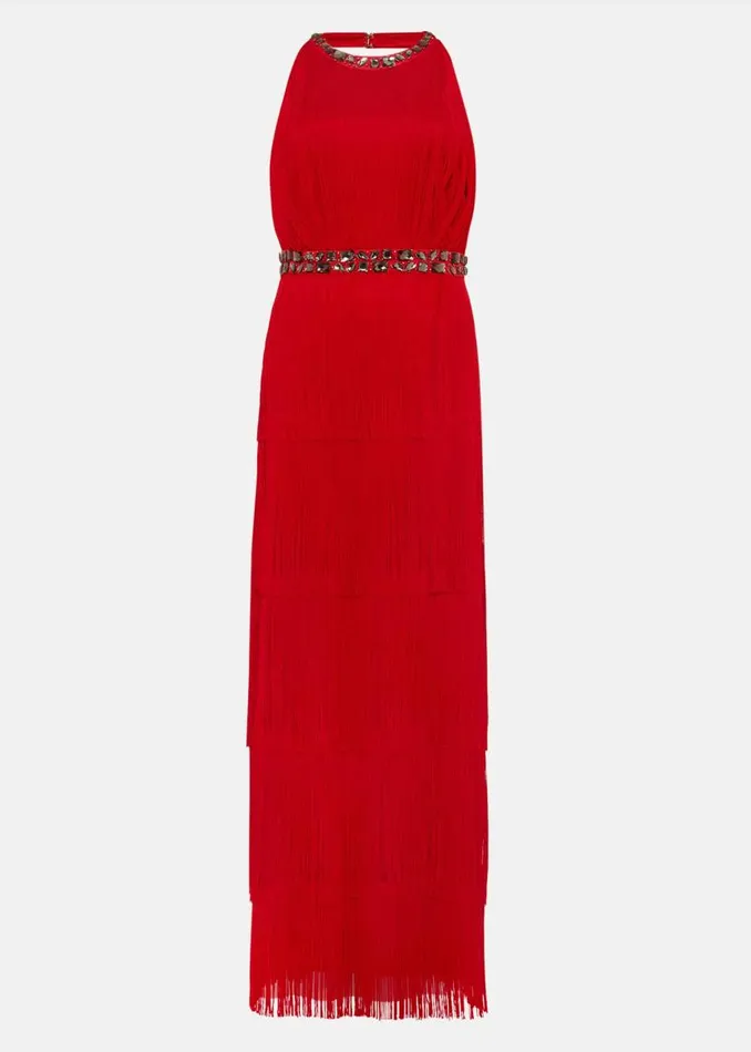 Phase Eight Dresses Albertina Fringe Maxi Dress Scarlet 8211 Women