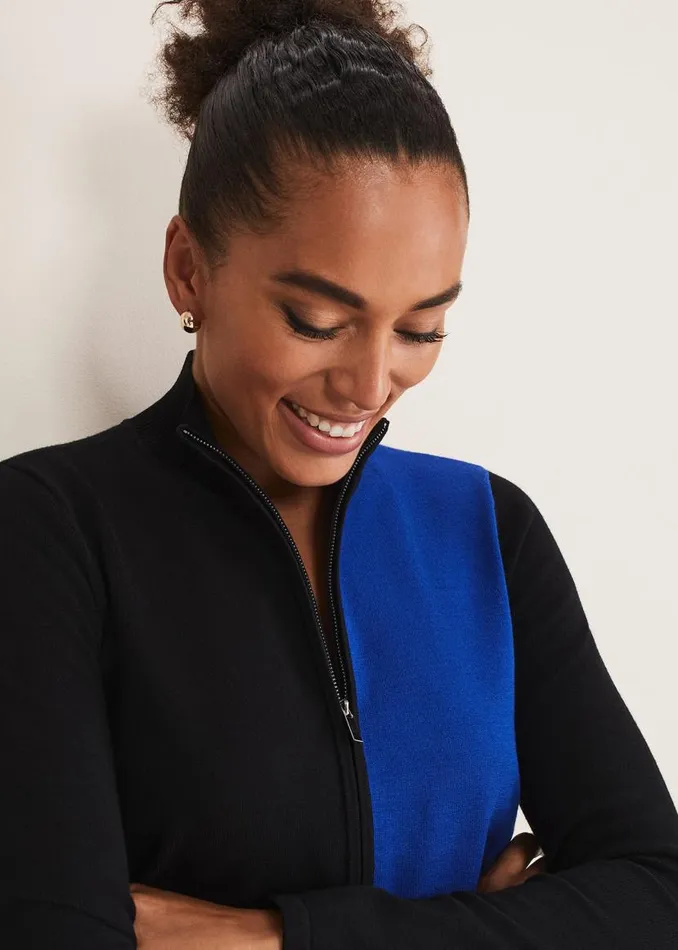 Phase Eight Dresses Arden Zip Detail Colour Block Knit Dress Cobaltblack 8211 Women