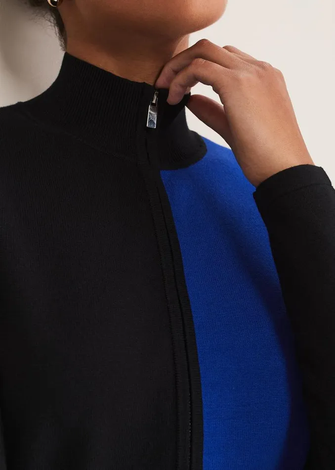 Phase Eight Dresses Arden Zip Detail Colour Block Knit Dress Cobaltblack 8211 Women