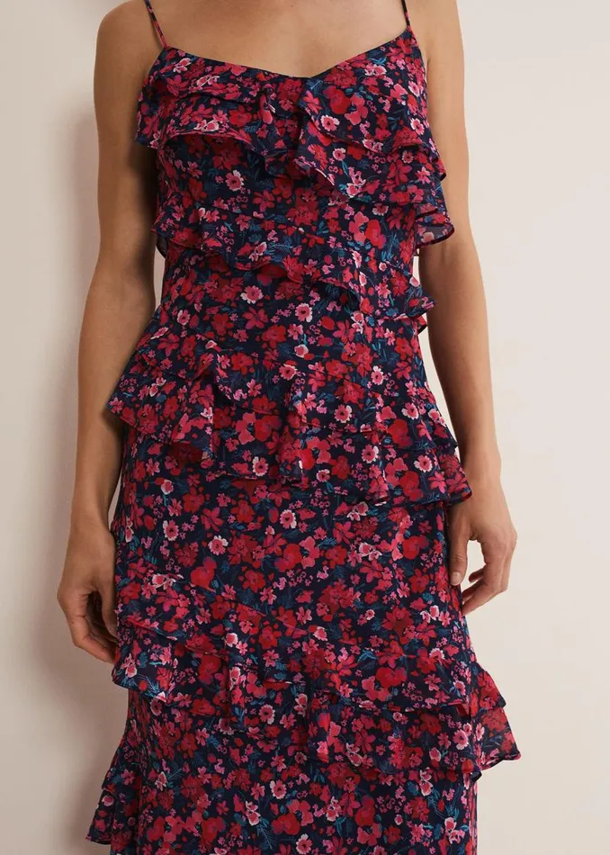 Phase Eight Dresses Ballie Floral Ruffled Midi Dress Navymulti 8211 Women
