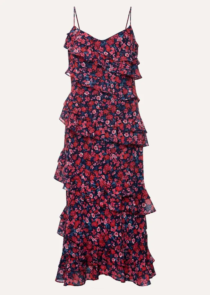 Phase Eight Dresses Ballie Floral Ruffled Midi Dress Navymulti 8211 Women