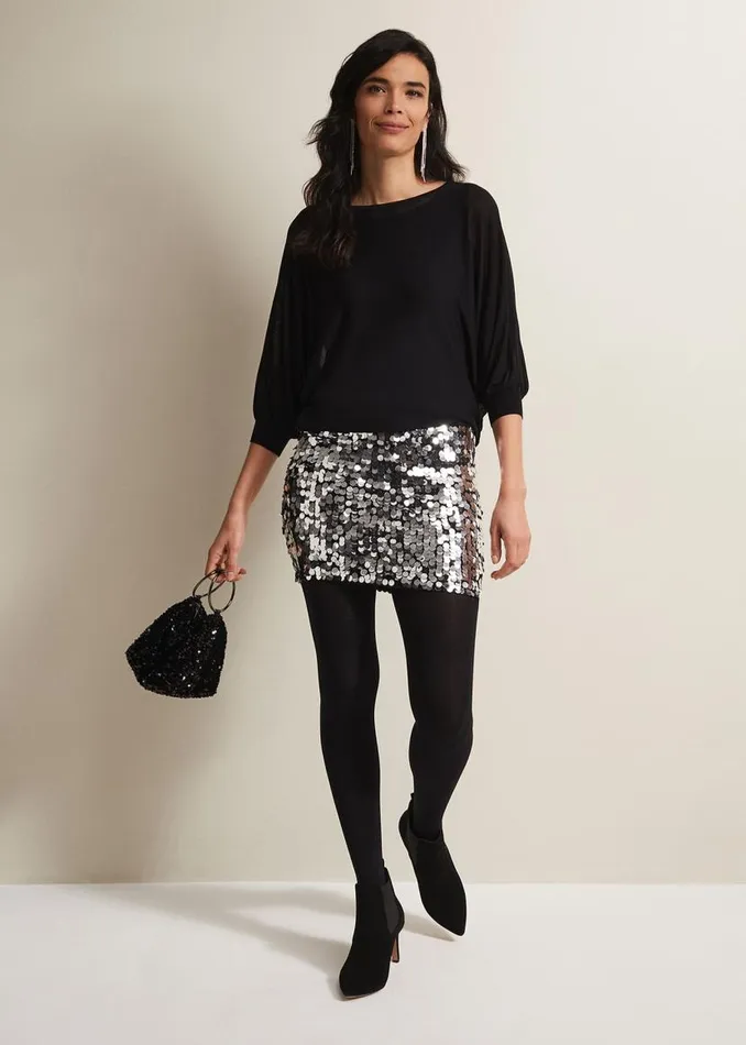 Phase Eight Dresses Becca Silver Sequin Batwing Mini Dress Blackmulti 8211 Women Phase Eight Dresses Becca Silver Sequin Batwing Mini Dress Blackmulti 8211 Women