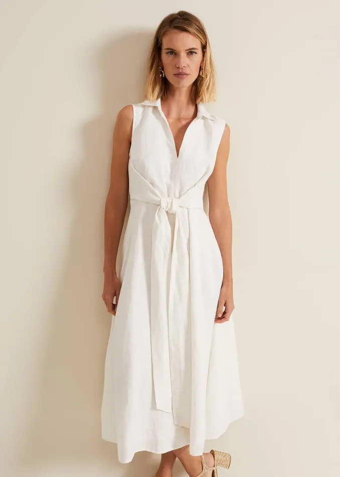 Phase Eight Dresses Becky Tie Front Midi Dress White 8211 Women