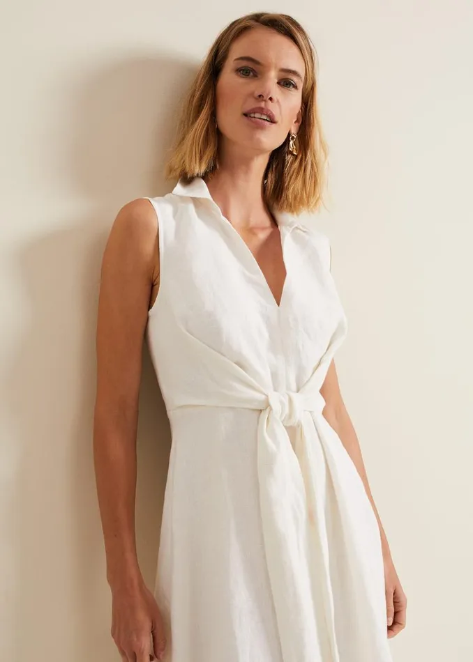Phase Eight Dresses Becky Tie Front Midi Dress White 8211 Women