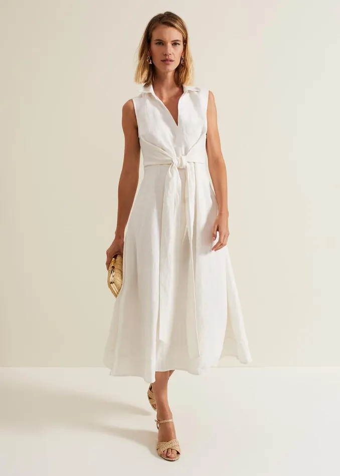 Phase Eight Dresses Becky Tie Front Midi Dress White 8211 Women
