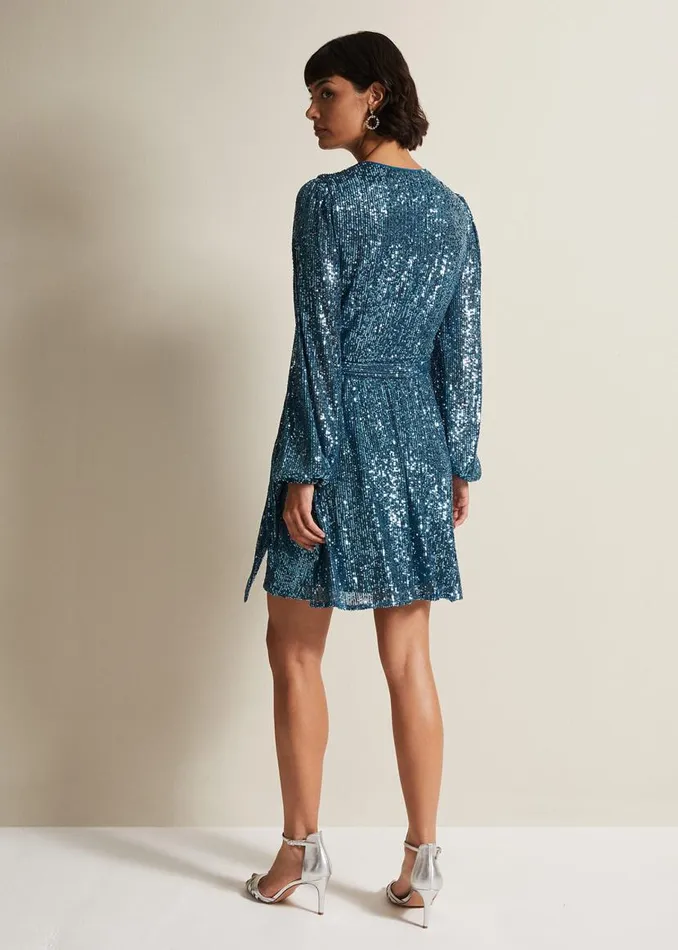 Phase Eight Dresses Carissa Teal Sequin Wrap Mini Dress Teal 8211 Women