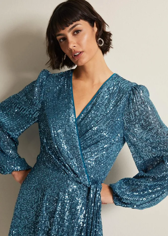 Phase Eight Dresses Carissa Teal Sequin Wrap Mini Dress Teal 8211 Women