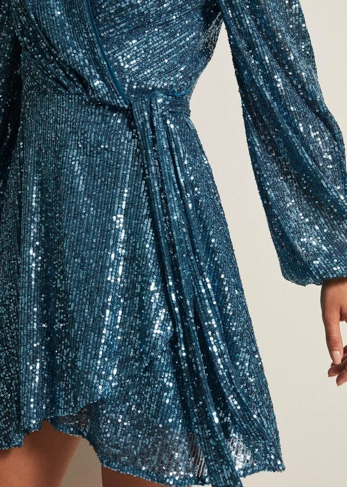 Phase Eight Dresses Carissa Teal Sequin Wrap Mini Dress Teal 8211 Women