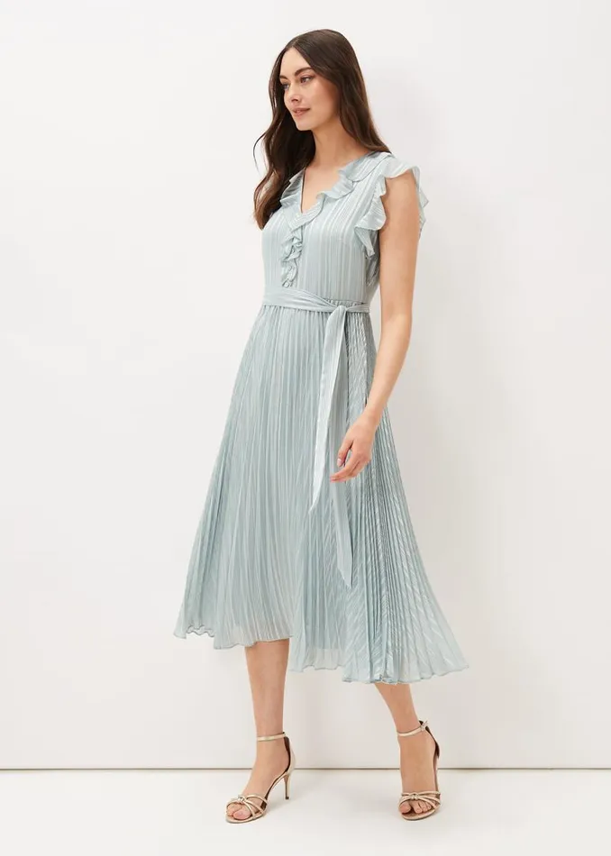 Phase Eight Dresses Carmella Pleated Dress Pale Sage 8211 Women