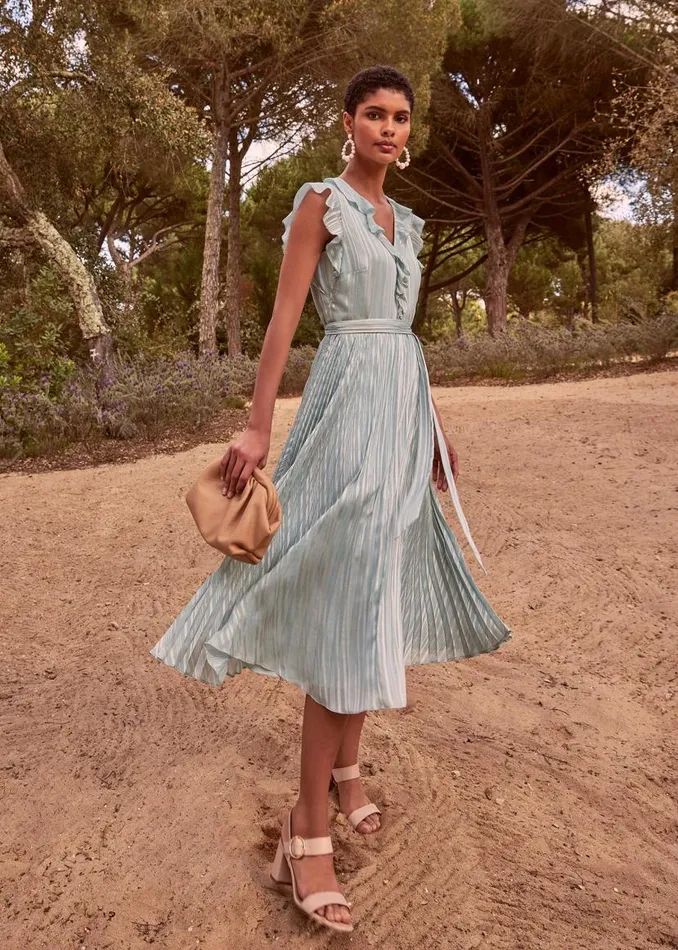 Phase Eight Dresses Carmella Pleated Dress Pale Sage 8211 Women