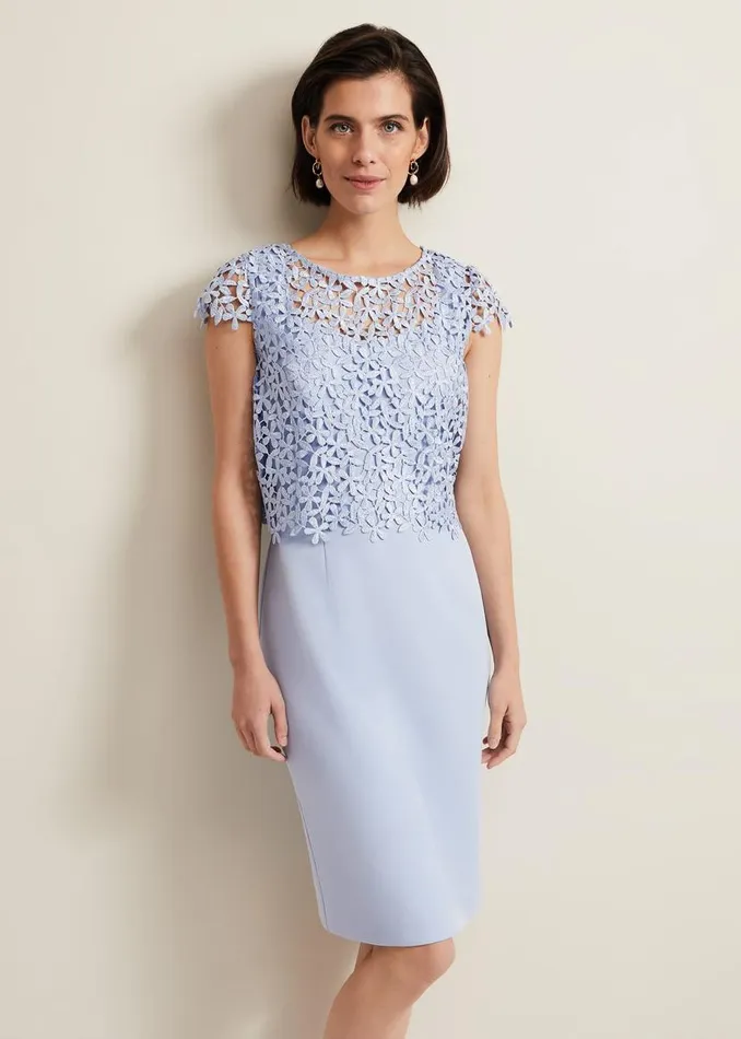 Phase Eight Dresses Daisy Lace Double Layer Dress Pale Blue 8211 Women
