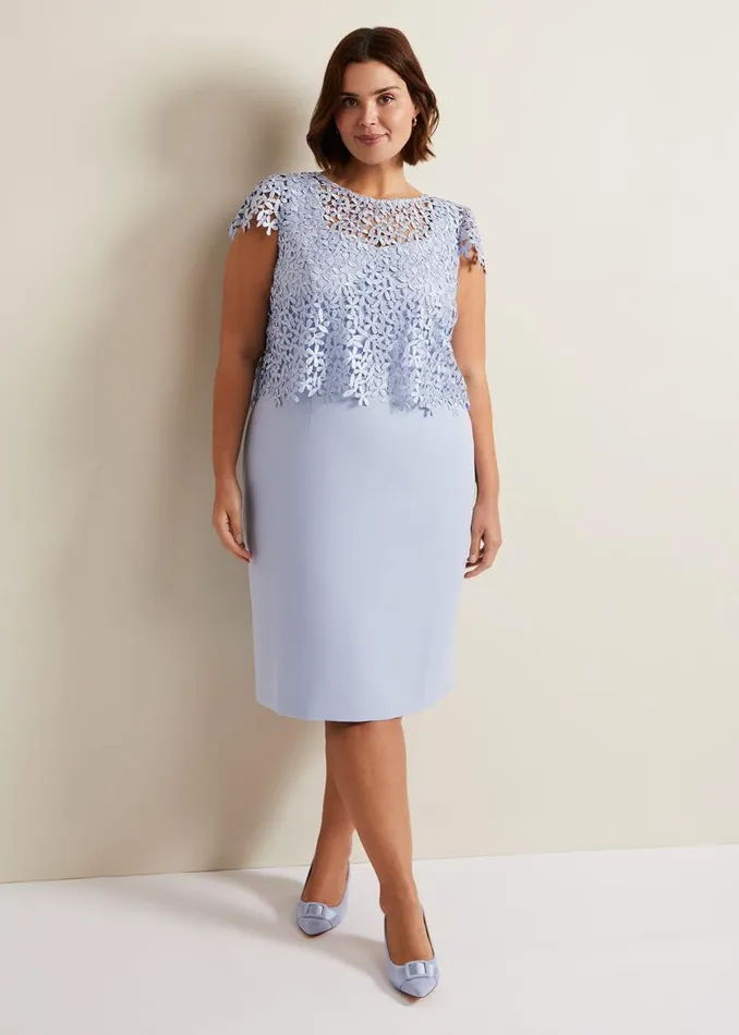 Phase Eight Dresses Daisy Lace Double Layer Dress Pale Blue 8211 Women