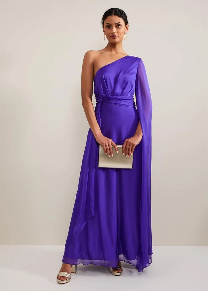 Phase Eight Dresses Darby Silk One Shoulder Maxi Dress Purple 8211 Women