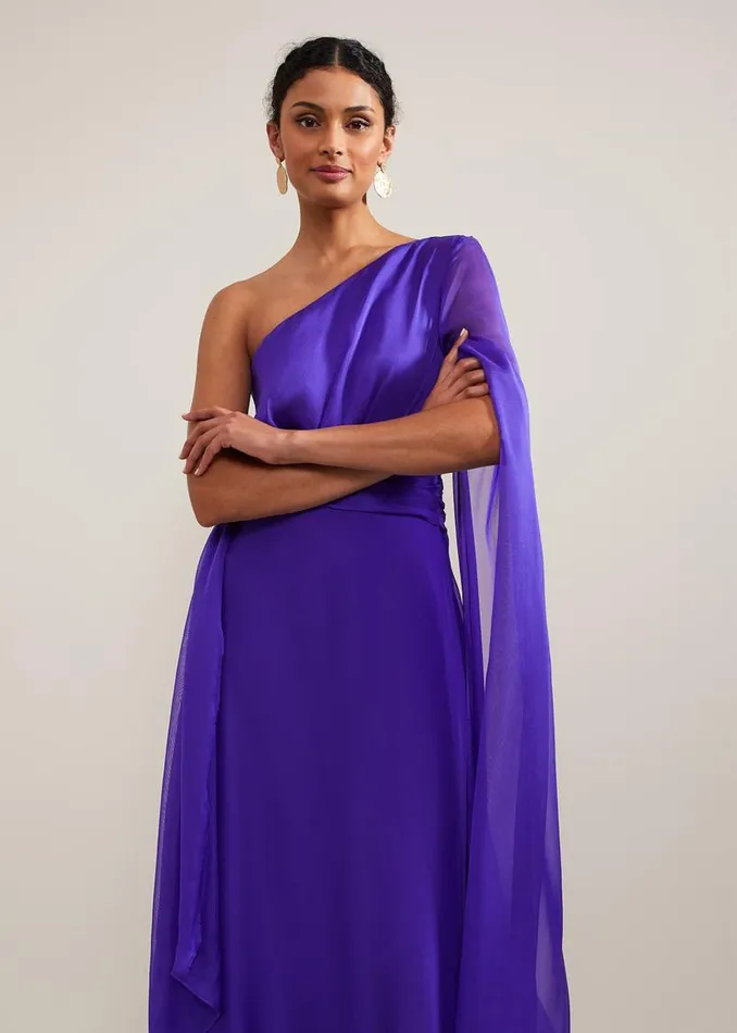 Phase Eight Dresses Darby Silk One Shoulder Maxi Dress Purple 8211 Women