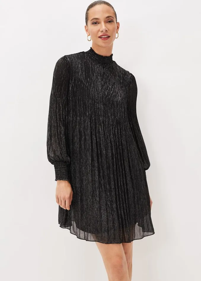 Phase Eight Dresses Elina Metallic Plisse Dress Pewter 8211 Women