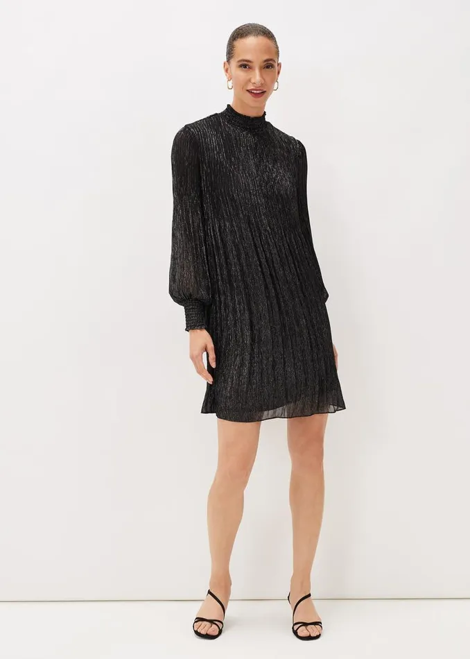 Phase Eight Dresses Elina Metallic Plisse Dress Pewter 8211 Women