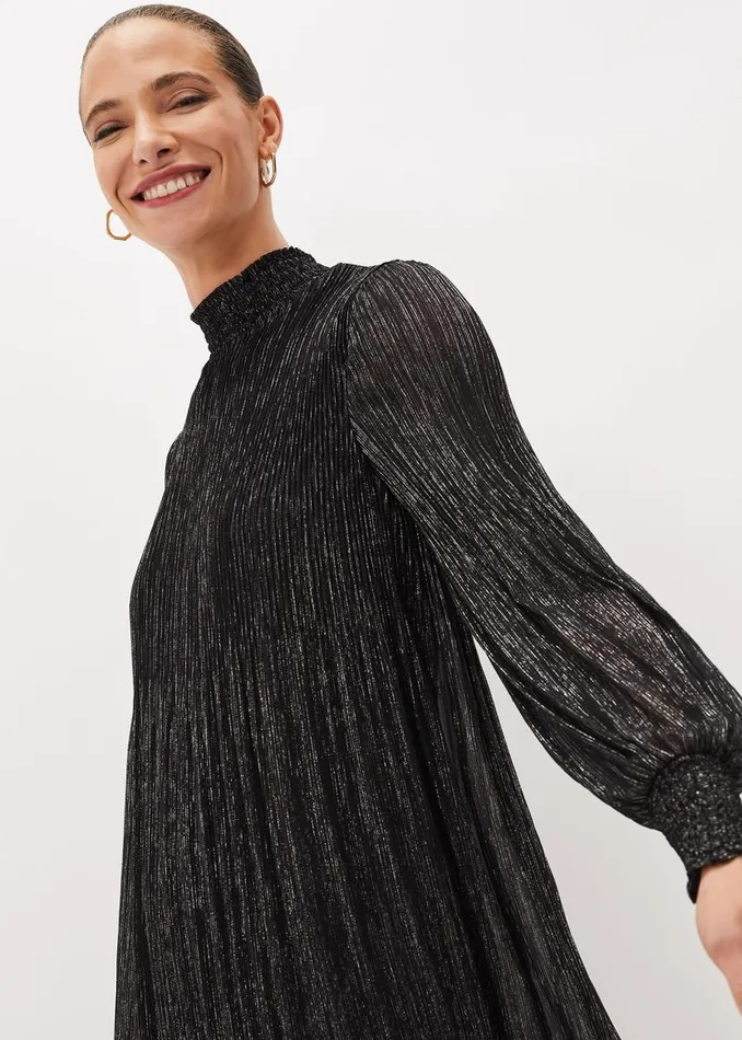 Phase Eight Dresses Elina Metallic Plisse Dress Pewter 8211 Women