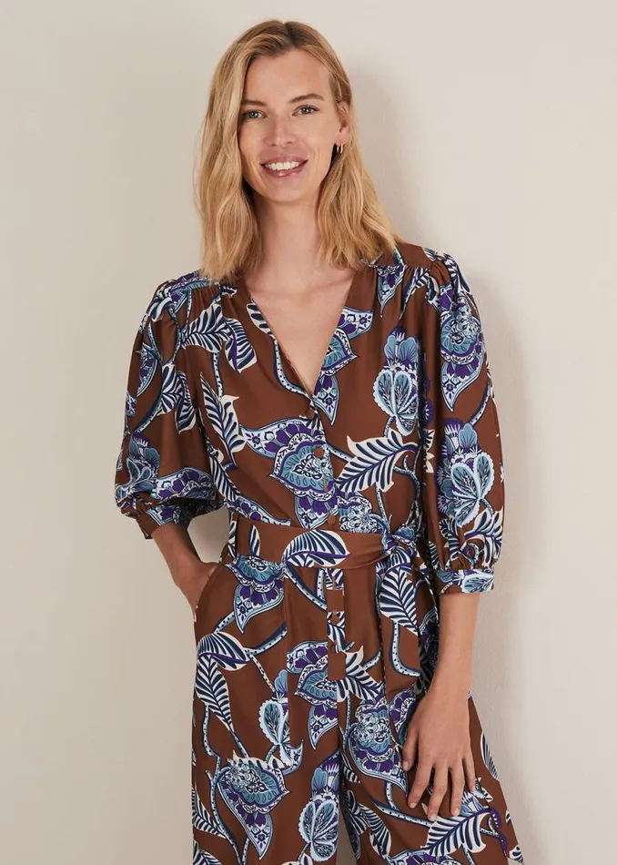 Phase Eight Dresses Erin Printed Cropped Leg Jumpsuit Orangeburgundy 8211 Women Phase Eight Dresses Erin Printed Cropped Leg Jumpsuit Orangeburgundy 8211 Women